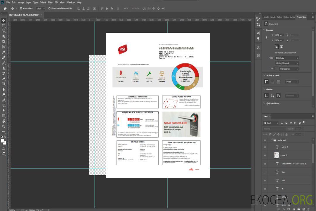 Facture d'entreprise de services publics EDP Portugal, SCR template Facture d'entreprise de services publics EDP Portugal, SCR template